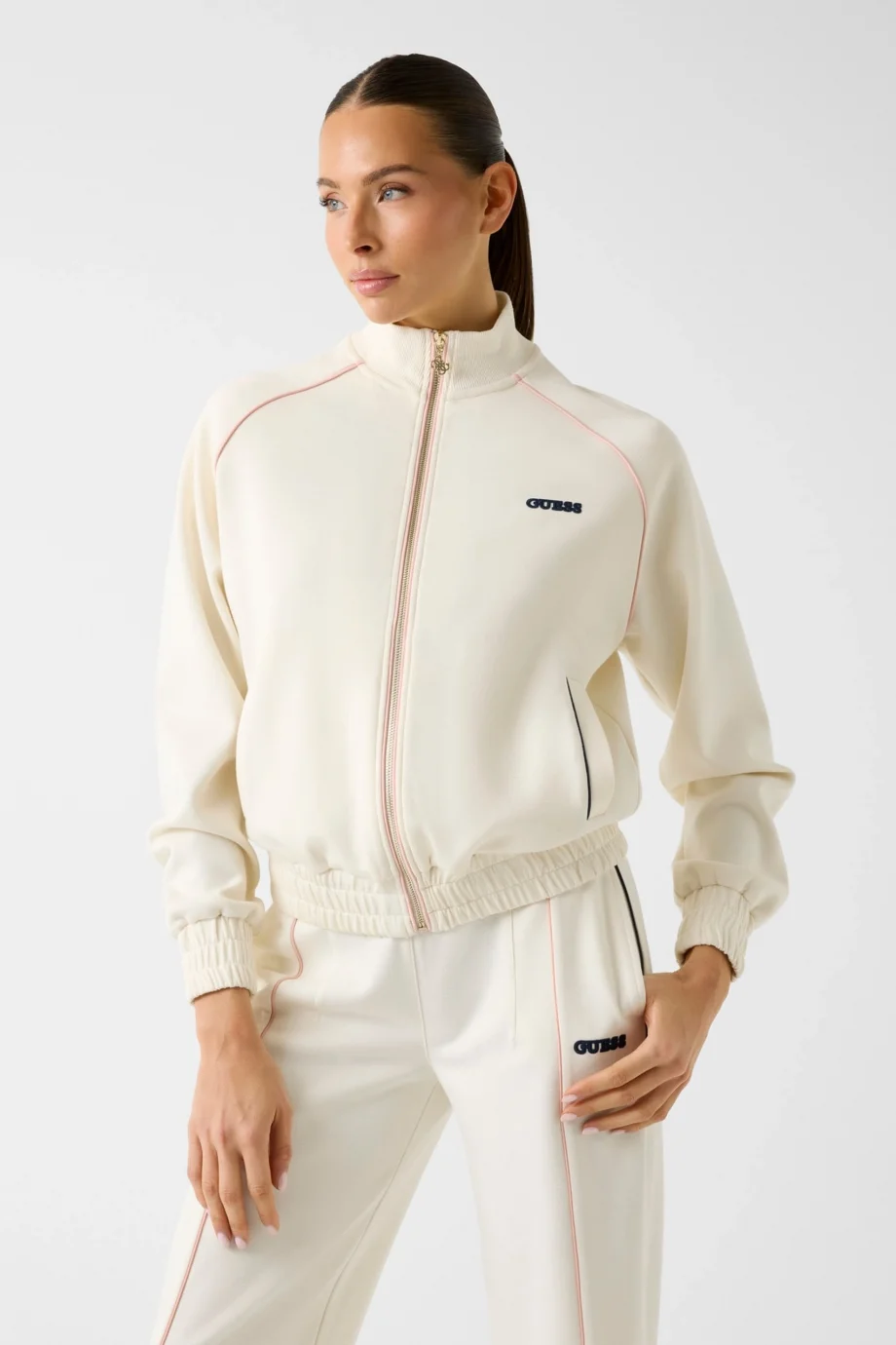 Guess Georgia Hakim Yaka Tam Fermuarlı Kadın Beyaz Sweatshirt V6RQ00KD852-G1O6