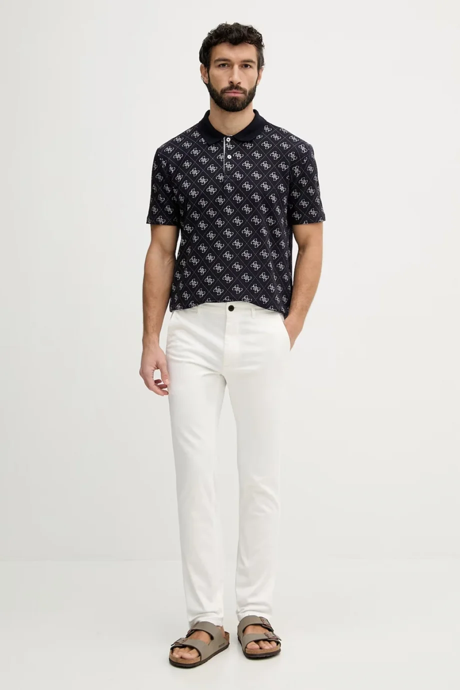 Guess Kısa Kollu Tamamı 4G Jakarlı Polo Yakalı Erkek Lacivert Polo T-shirt M6GP04K3073-FBDB