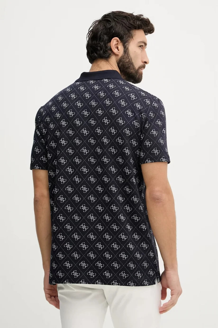 Guess Kısa Kollu Tamamı 4G Jakarlı Polo Yakalı Erkek Lacivert Polo T-shirt M6GP04K3073-FBDB