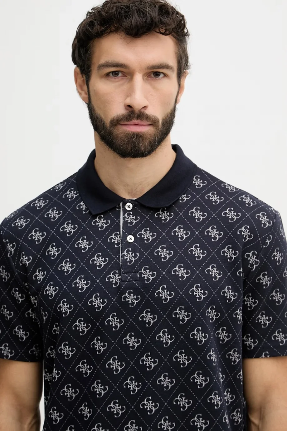 Guess Kısa Kollu Tamamı 4G Jakarlı Polo Yakalı Erkek Lacivert Polo T-shirt M6GP04K3073-FBDB