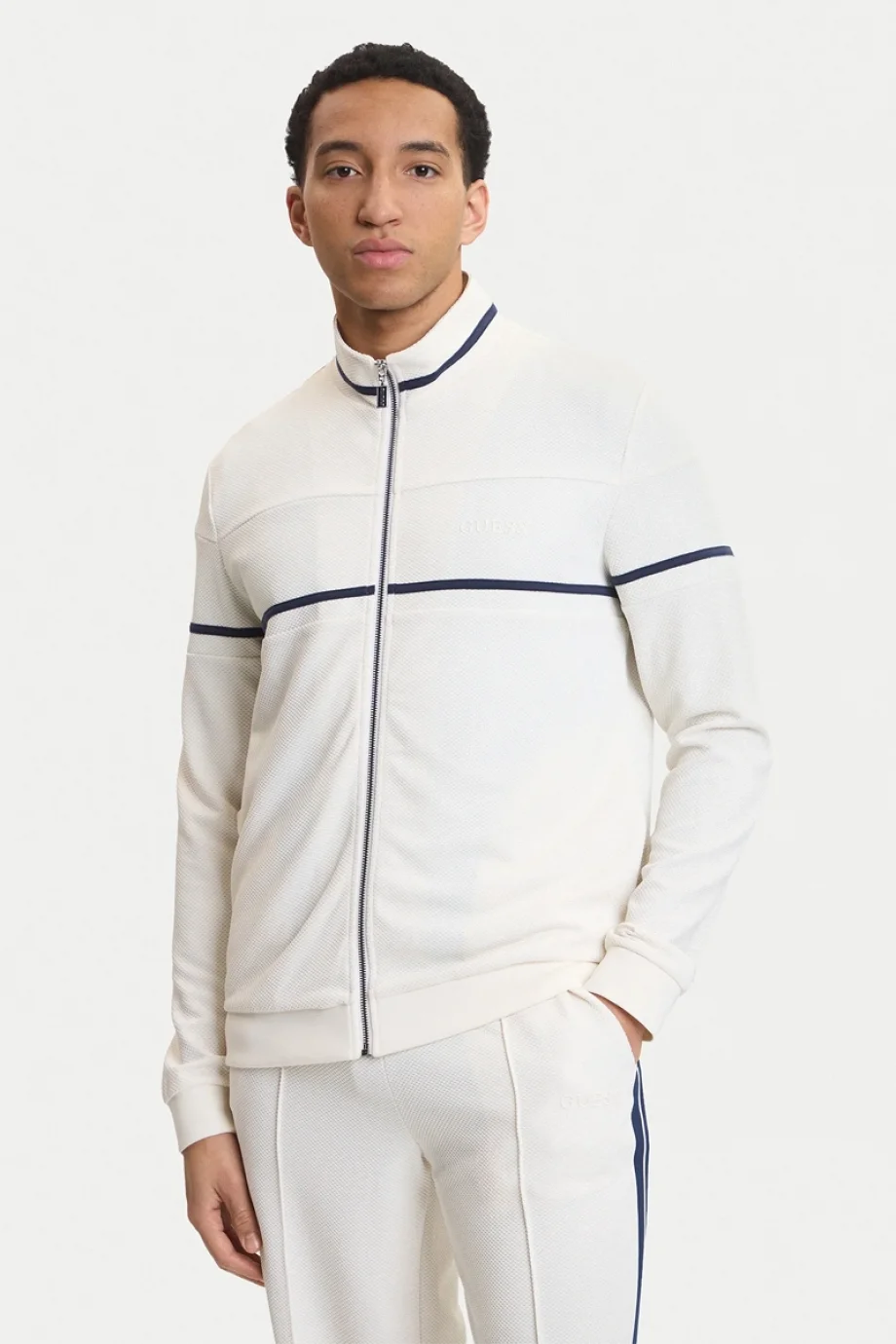 Guess Spiros Tam Fermuarlı Erkek Beyaz Sweatshirt Z6GQ29K3212-G018