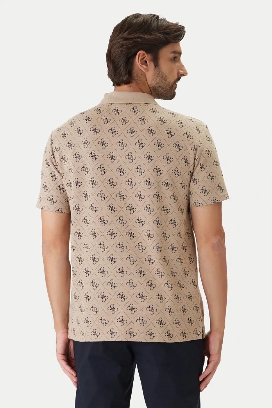 Guess Kısa Kollu Tamamı 4G Jakarlı Polo Yakalı Erkek Bej Polo T-shirt M6GP04K3073-FMAZ