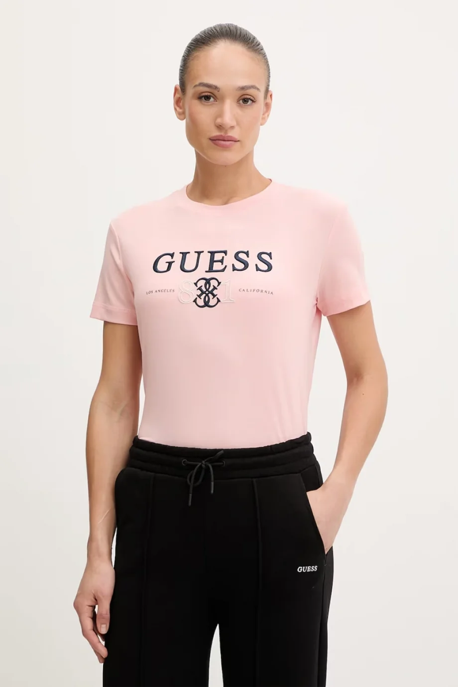 Guess Steffi Bisiklet Yaka Kısa Kollu Kadın Pembe T-shirt V6RI13KD772-C420