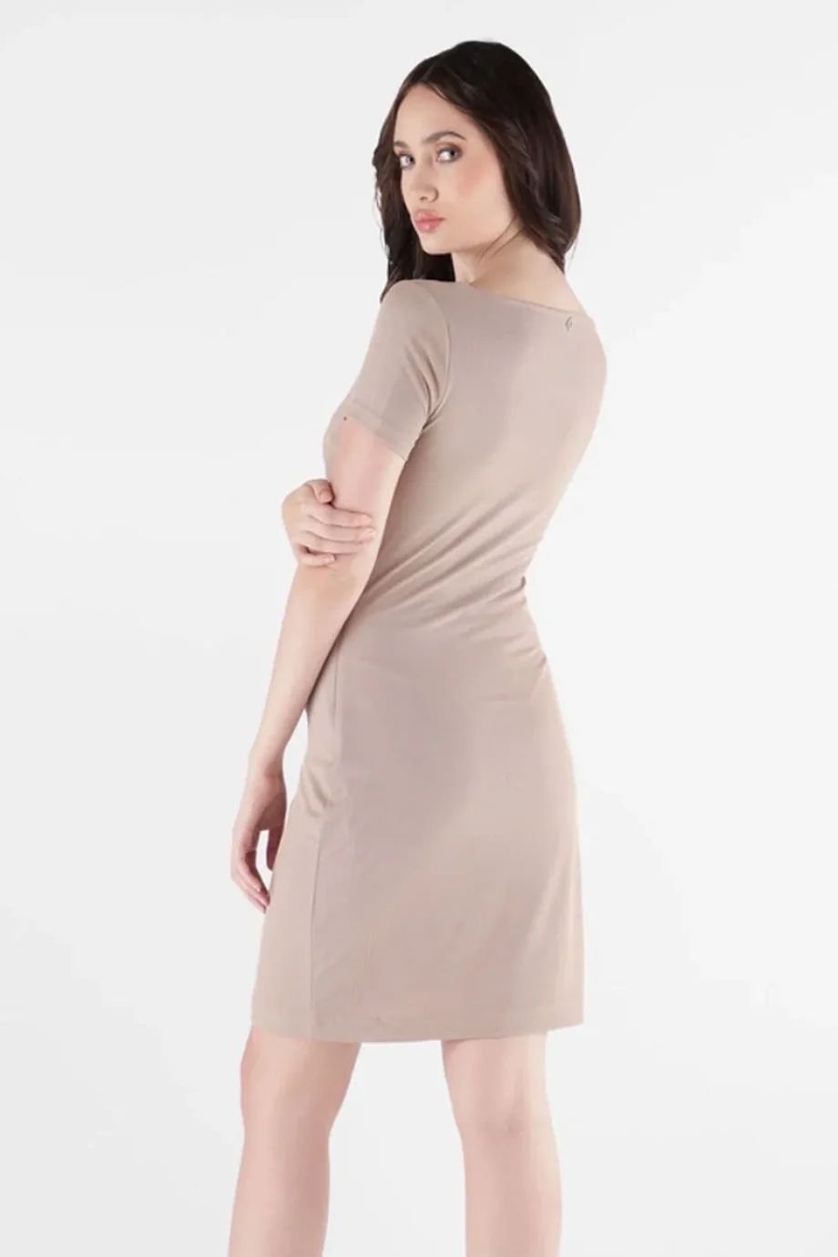 Guess Kısa Kollu Kayık Yaka Milena Mini Kadın Bej Elbise W6RK45KAQL2-A10L