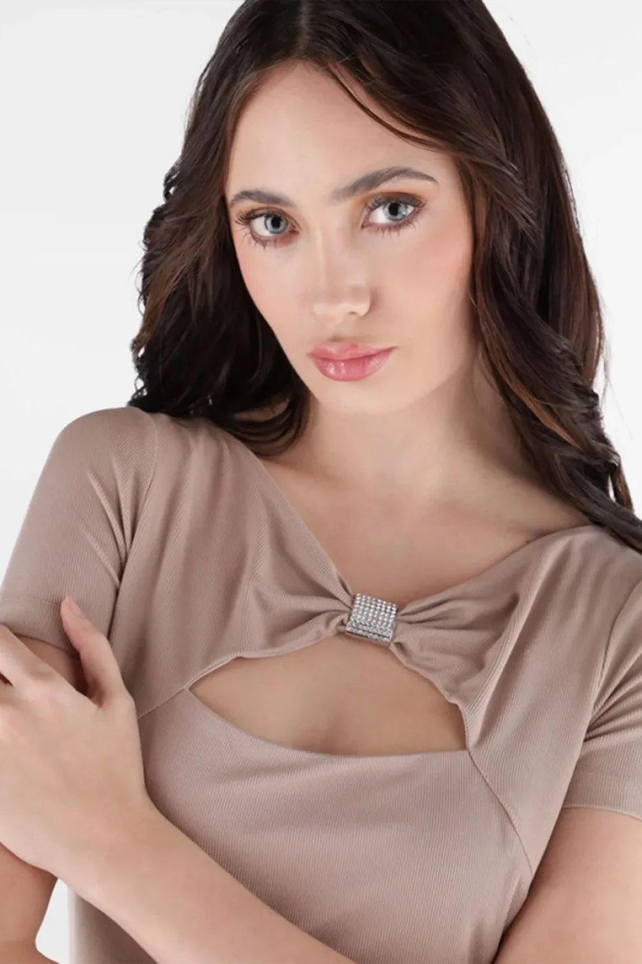 Guess Kısa Kollu Kayık Yaka Milena Mini Kadın Bej Elbise W6RK45KAQL2-A10L