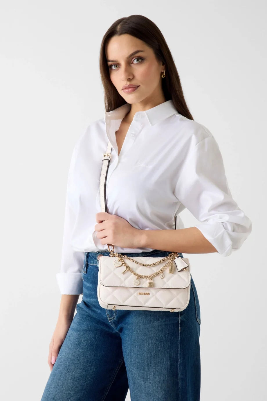 Guess Libby Kapaklı Çapraz Askılı Kadın Beyaz El Çantası HWGG9912200-OFF