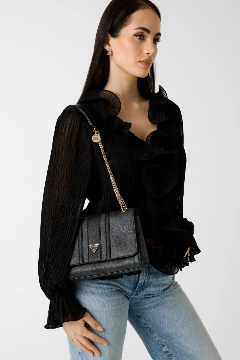 Guess Noelle II Dönüştürülebilir Kapaklı Çapraz Askılı Kadın Antrasit Omuz Çantası HWSS9672210-CLO