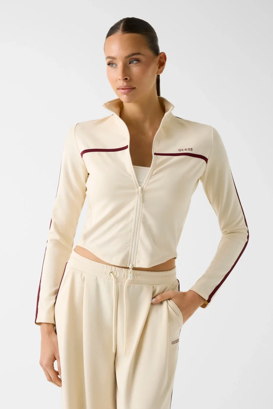 Guess Jasmine Tam Fermuarlı Kadın Beyaz Sweatshirt V6GQ04K2911-G047