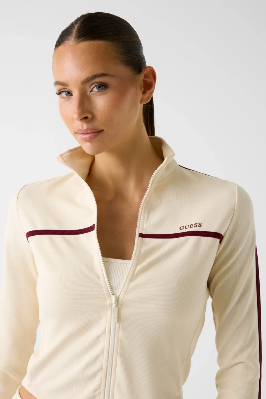 Guess Jasmine Tam Fermuarlı Kadın Beyaz Sweatshirt V6GQ04K2911-G047