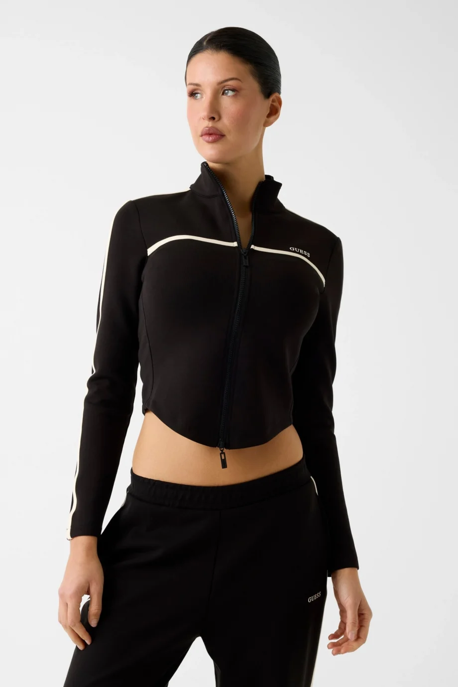 Guess Jasmine Tam Fermuarlı Kadın Siyah Eşofman Üstü V6GQ04K2911-JBLK