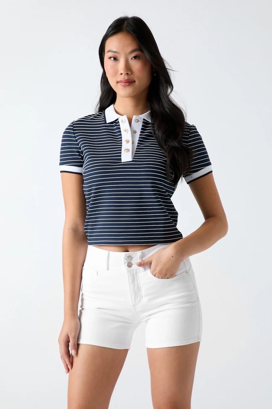 Guess Kısa Kollu Polo Yakalı Alphonsine Çizgili Kadın Çok Renkli Polo T-shirt W6GP17K2946-SB09