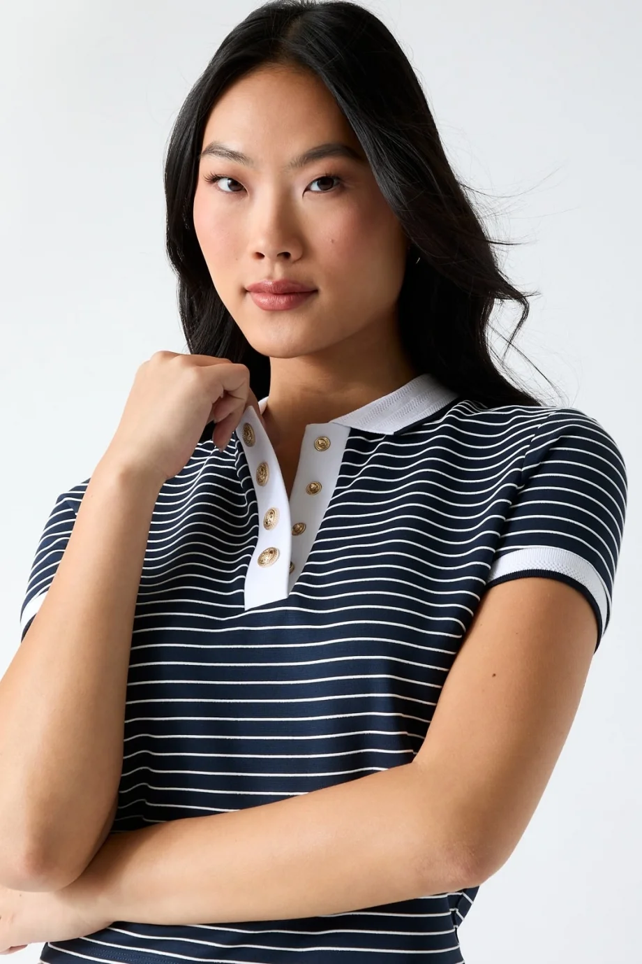 Guess Kısa Kollu Polo Yakalı Alphonsine Çizgili Kadın Çok Renkli Polo T-shirt W6GP17K2946-SB09