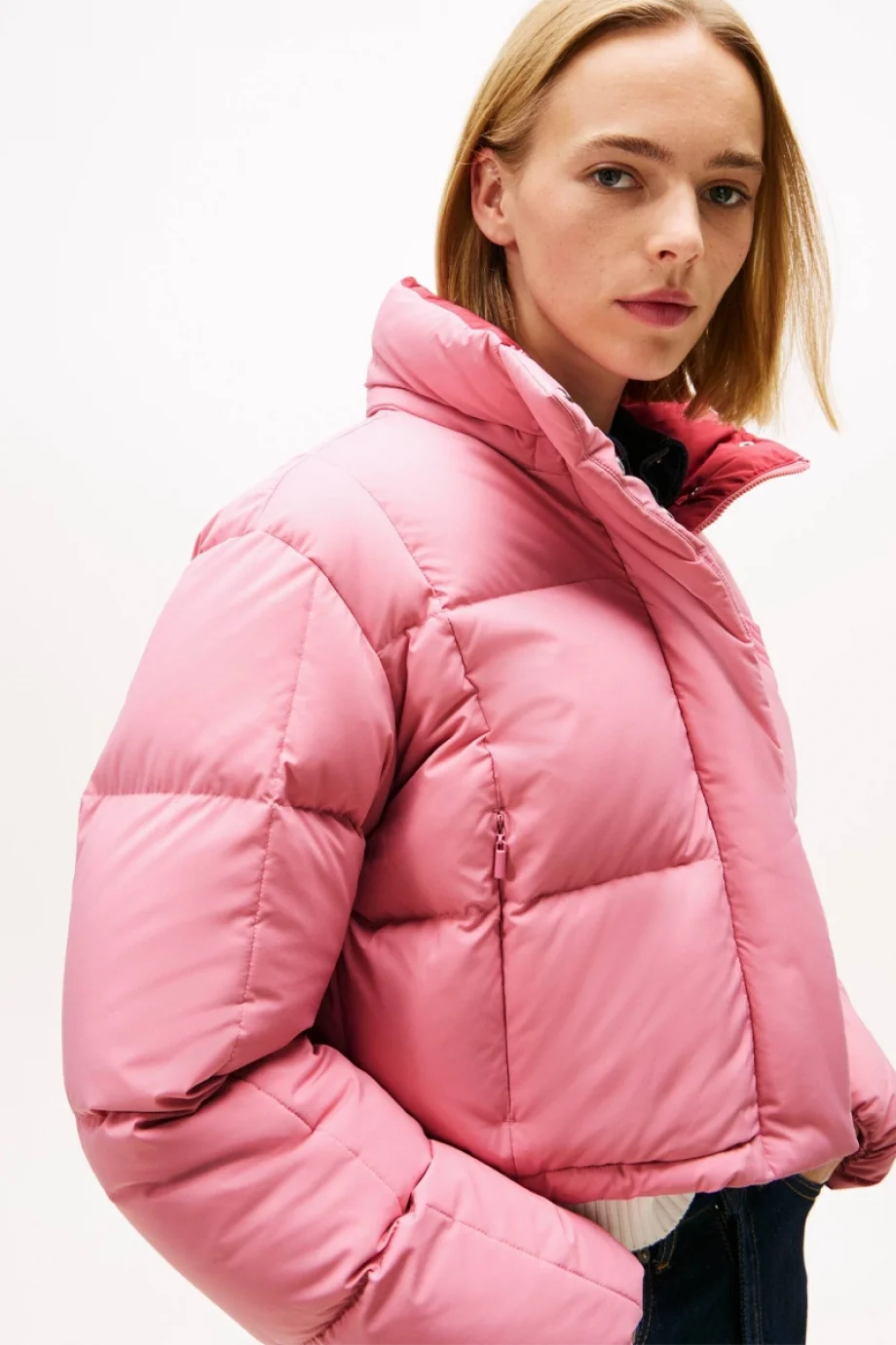 Tommy Hilfiger TJW Alaska Grid Kısa Kuş Tüyü Kadın Pembe  Mont  DW0DW21624THC