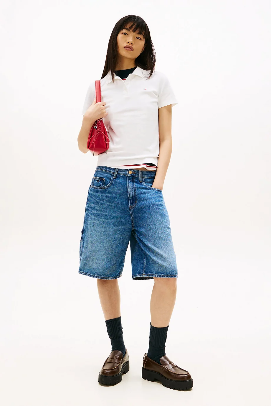 Tommy Hilfiger TJW Dar Kesim Essential Polo Yakalı Kısa Kollu Kadın Beyaz Polo T-shirt DW0DW20160YBL