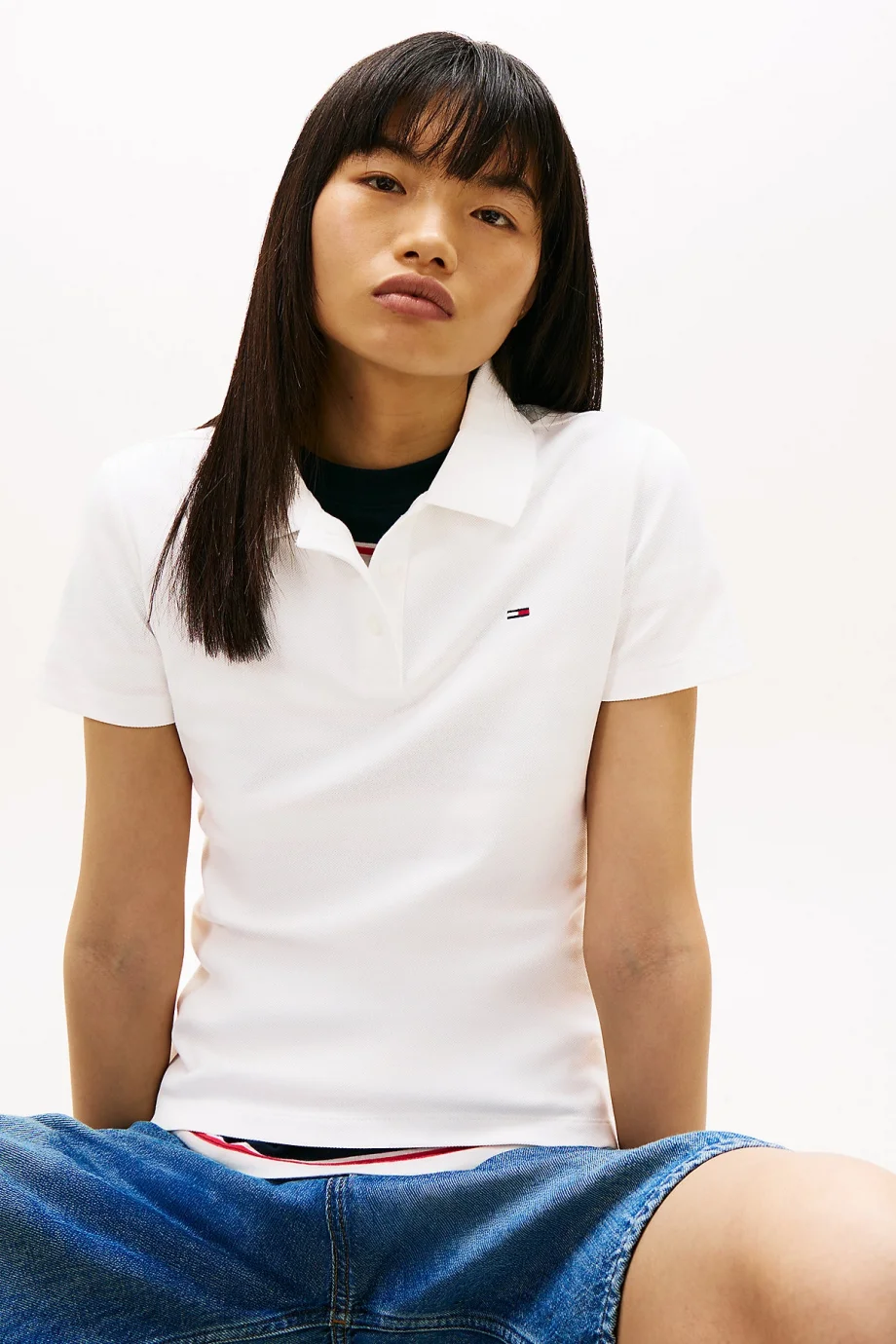 Tommy Hilfiger TJW Dar Kesim Essential Polo Yakalı Kısa Kollu Kadın Beyaz Polo T-shirt DW0DW20160YBL