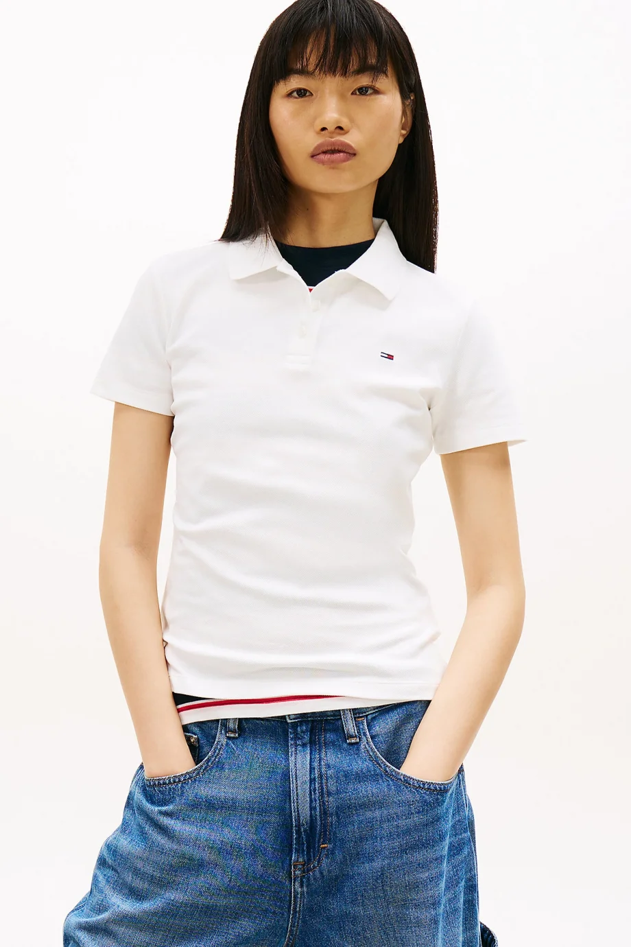 Tommy Hilfiger TJW Dar Kesim Essential Polo Yakalı Kısa Kollu Kadın Beyaz Polo T-shirt DW0DW20160YBL