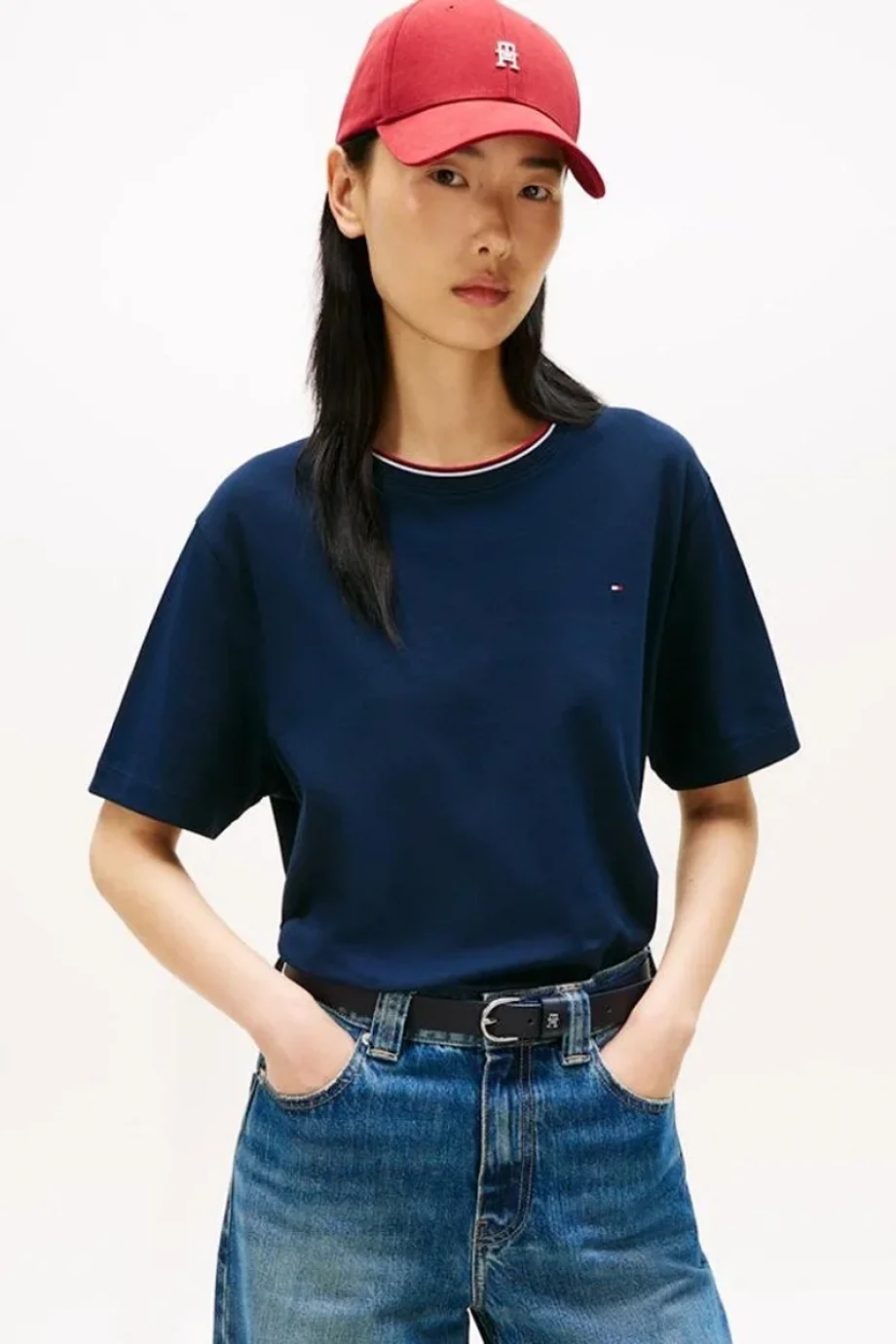 Tommy Hilfiger RWB Pike Bisiklet Yaka Kısa Kollu Kadın T-shirt WW0WW47310C1G