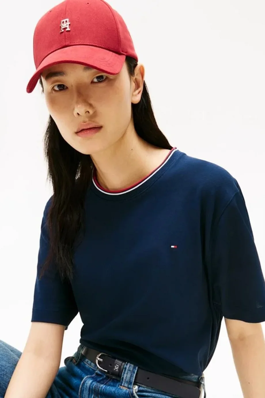 Tommy Hilfiger RWB Pike Bisiklet Yaka Kısa Kollu Kadın T-shirt WW0WW47310C1G