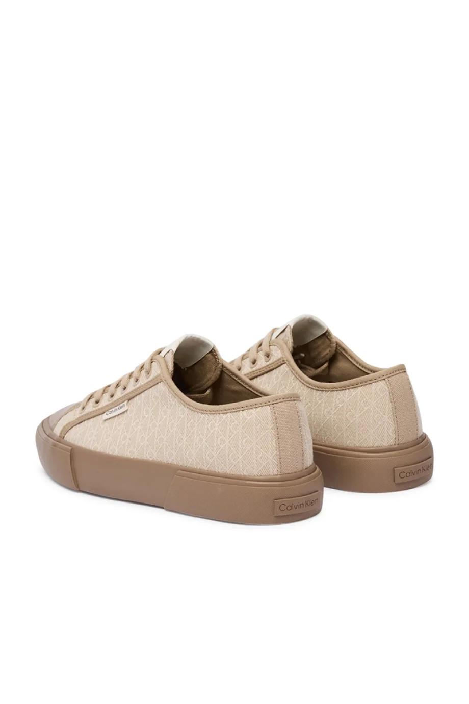 Calvin Klein Vulkanize Düşük Bilekli Bağcıklı Tamamı Baskılı Kanvas Kadın Bej Sneaker HW0HW03142-A04