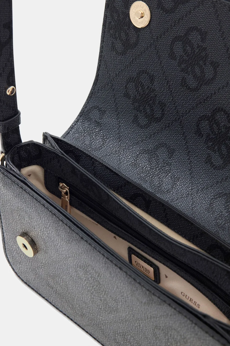 Guess Janie Logolu Dönüştürülebilir Kapaklı Çapraz Askılı Kadın Antrasit El Çantası HWOS9924210-CLO