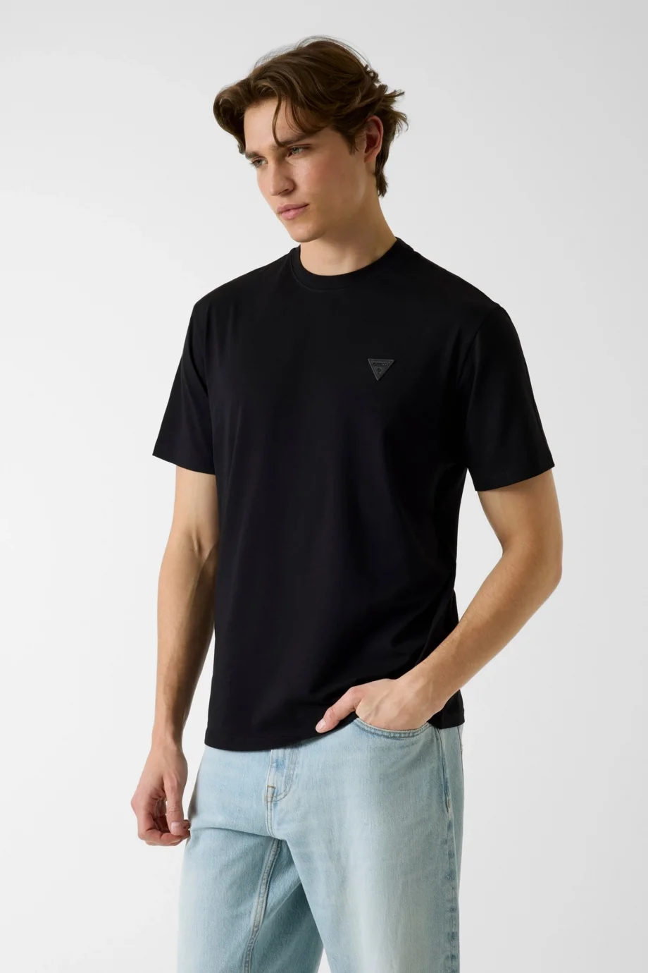 Guess Bisiklet Yaka Kısa Kollu Küçük Yamalı Pamuklu Modal Erkek Siyah T-shirt M6GI21K3053-JBLK