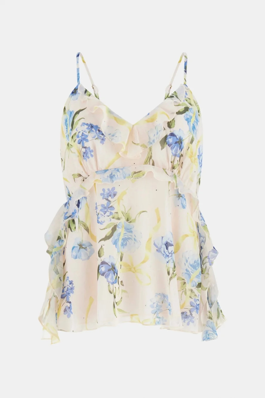 Guess Kolsuz Linda Fırfırlı Taş İşlemeli Kadın Çok Renkli Bluz W6GH27W1843-PMI9