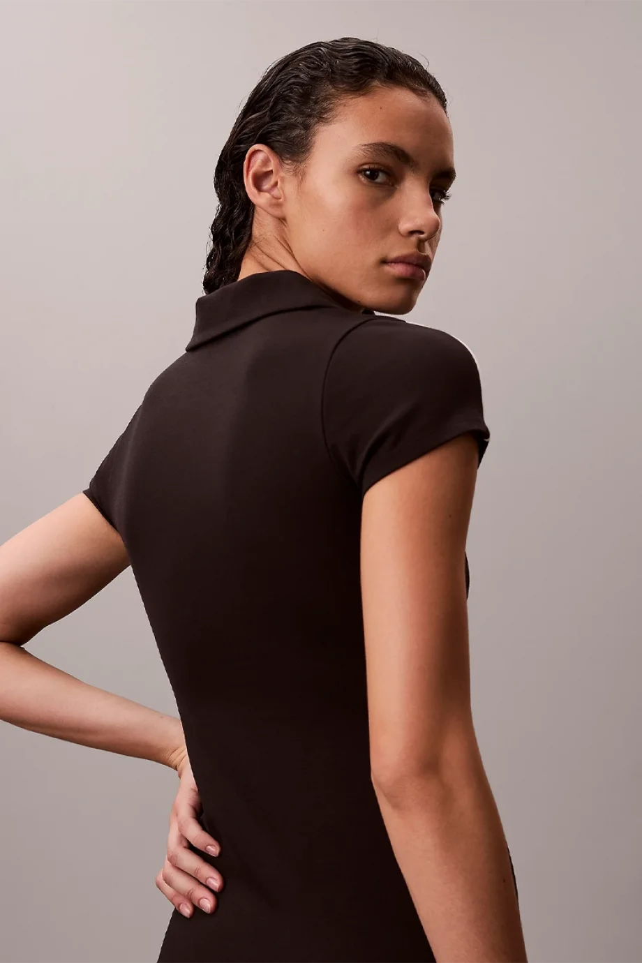 Calvin Klein Teknik Örme Polo Mini Kadın Siyah Elbise YW0YW01763-01W