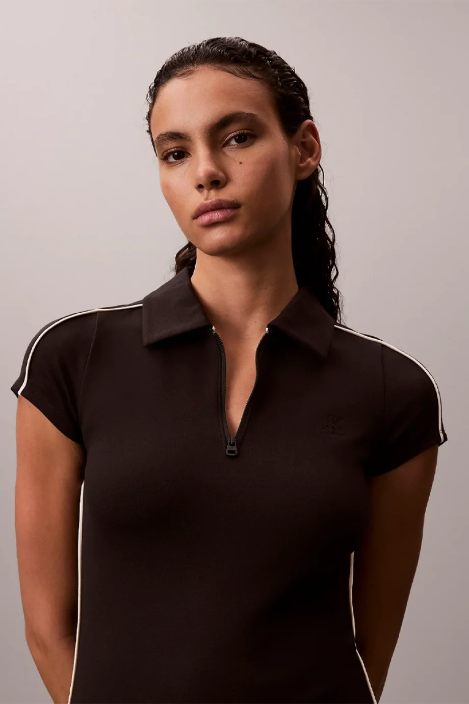 Calvin Klein Teknik Örme Polo Mini Kadın Siyah Elbise YW0YW01763-01W