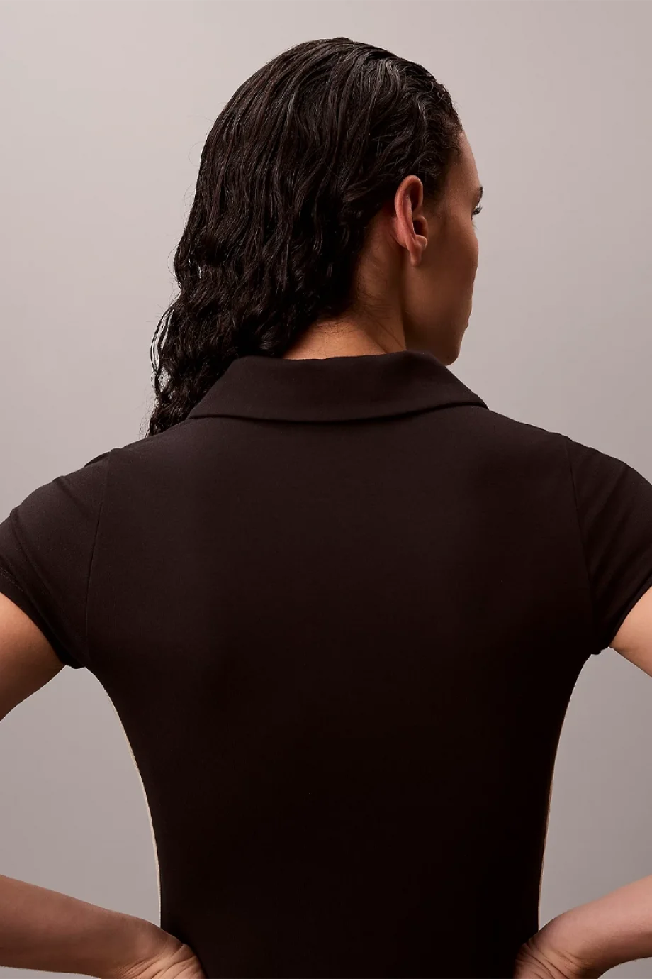 Calvin Klein Teknik Örme Polo Mini Kadın Siyah Elbise YW0YW01763-01W