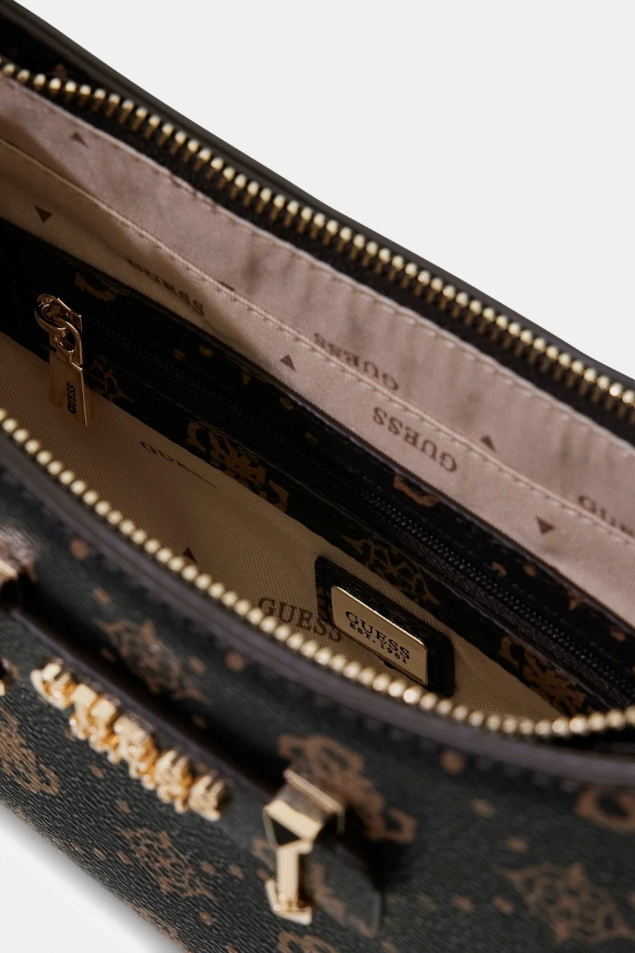 Guess Carrie Logolu Üstten Fermuarlı Kadın Kahverengi El Çantası HWGP9898180-ESL