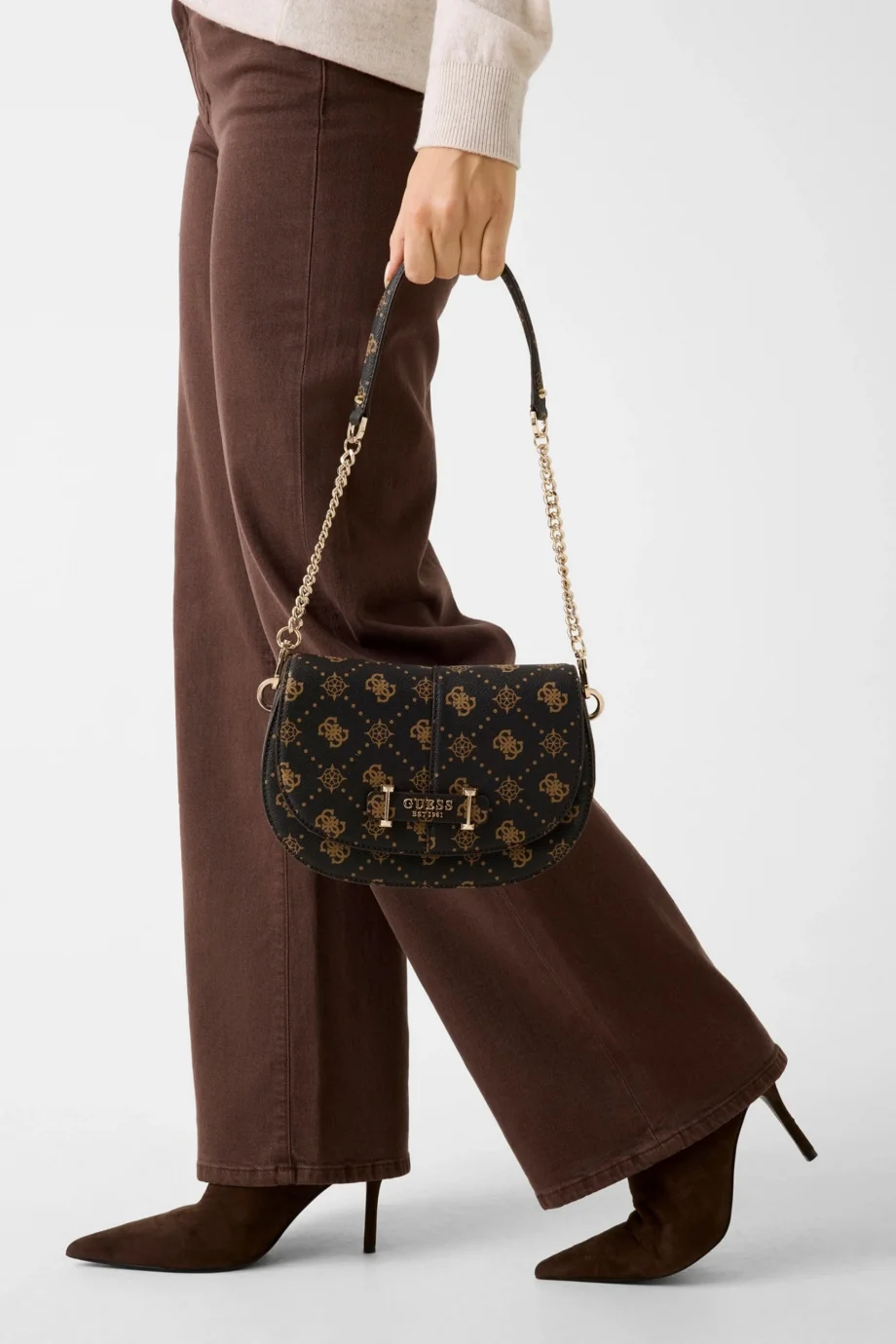 Guess Carrie Logolu Kapaklı Kadın Kahverengi Omuz Çantası HWGP9898200-ESL