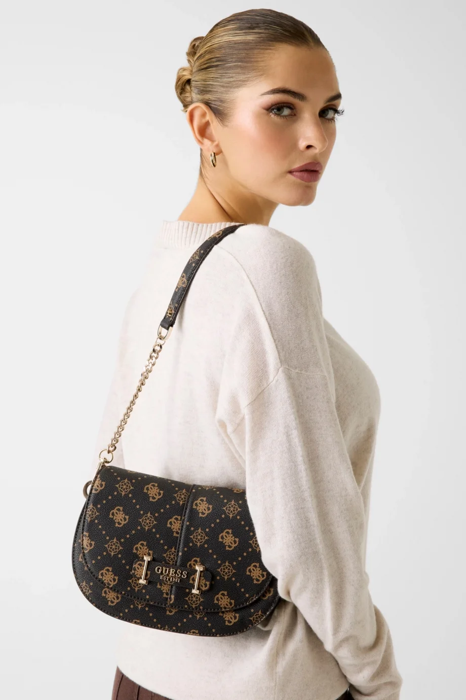 Guess Carrie Logolu Kapaklı Kadın Kahverengi Omuz Çantası HWGP9898200-ESL