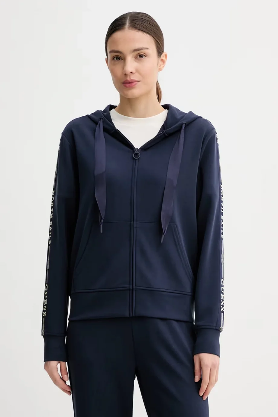 Guess XNS Fermuarlı Kapüşonlu Kadın Lacivert Eşofman Üstü W6GQ03K2656-G7V2