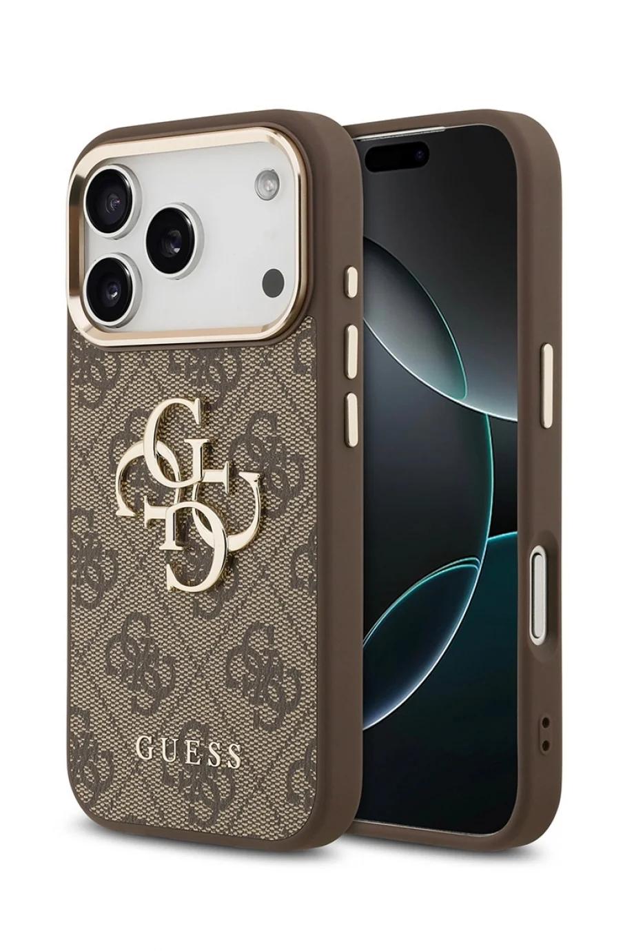 Guess 4G Büyük Klasik Logolu Altın Detaylı Kahverengi iPhone 17 Pro Max Kadın  Telefon Kılıfı GUHCP17X4GMGCBR