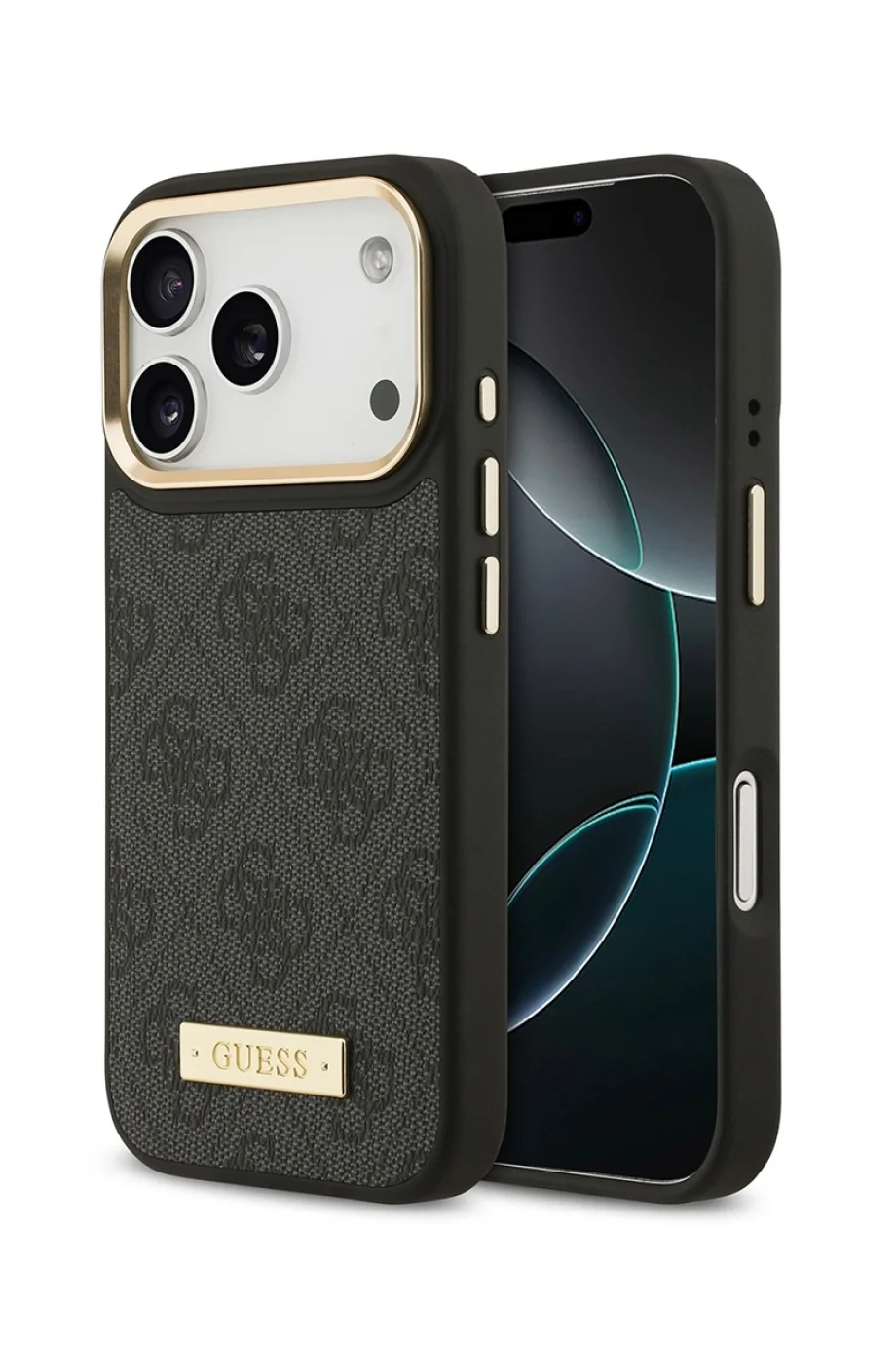 Guess MagSafe 4G PU Logo Plakalı Siyah iPhone 17 Pro Unisex Siyah Telefon Kılıfı GUHMP17LU4GP