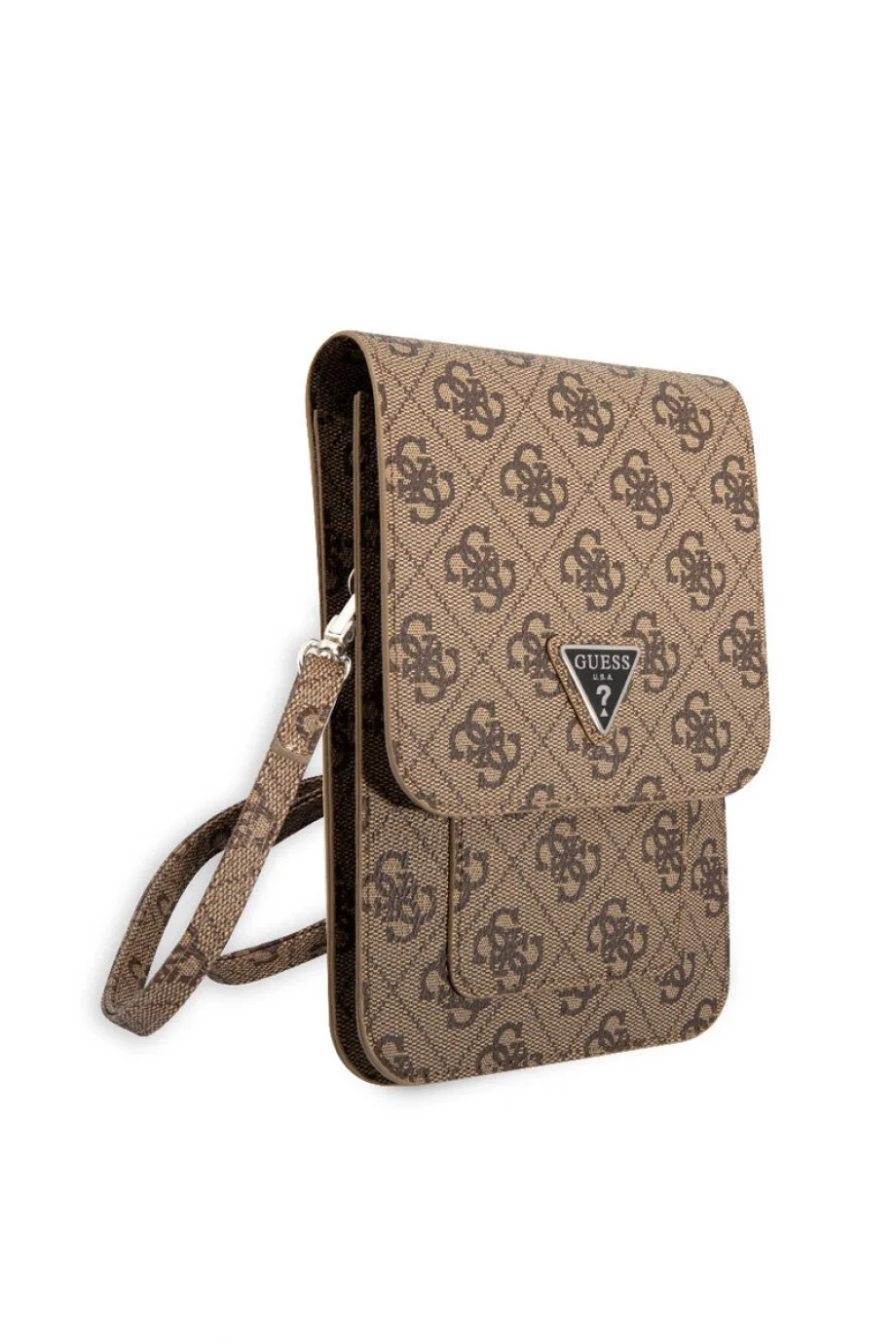 Guess 4G Desenli Üçgen Logolu 5 Hazneli Kadın Kahverengi Telefon Çantası GUWBP4TMBR
