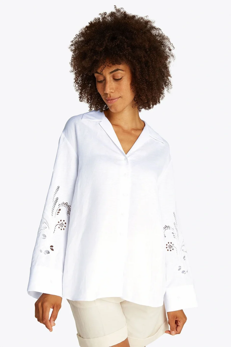 Tommy Hilfiger BRODERIE ANGLAISE LINEN SHIRT Kadın  Gömlek WW0WW45940YCF