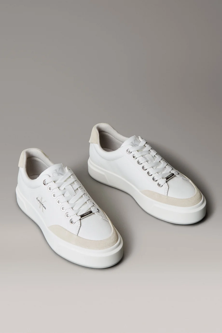 Calvin Klein Basket Cupsole Bağcıklı Deri Karışımlı Kadın Beyaz Sneaker YW0YW02023-0K7