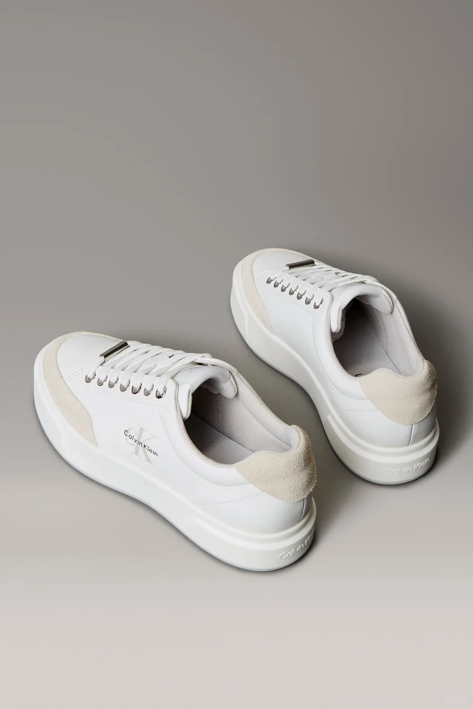 Calvin Klein Basket Cupsole Bağcıklı Deri Karışımlı Kadın Beyaz Sneaker YW0YW02023-0K7