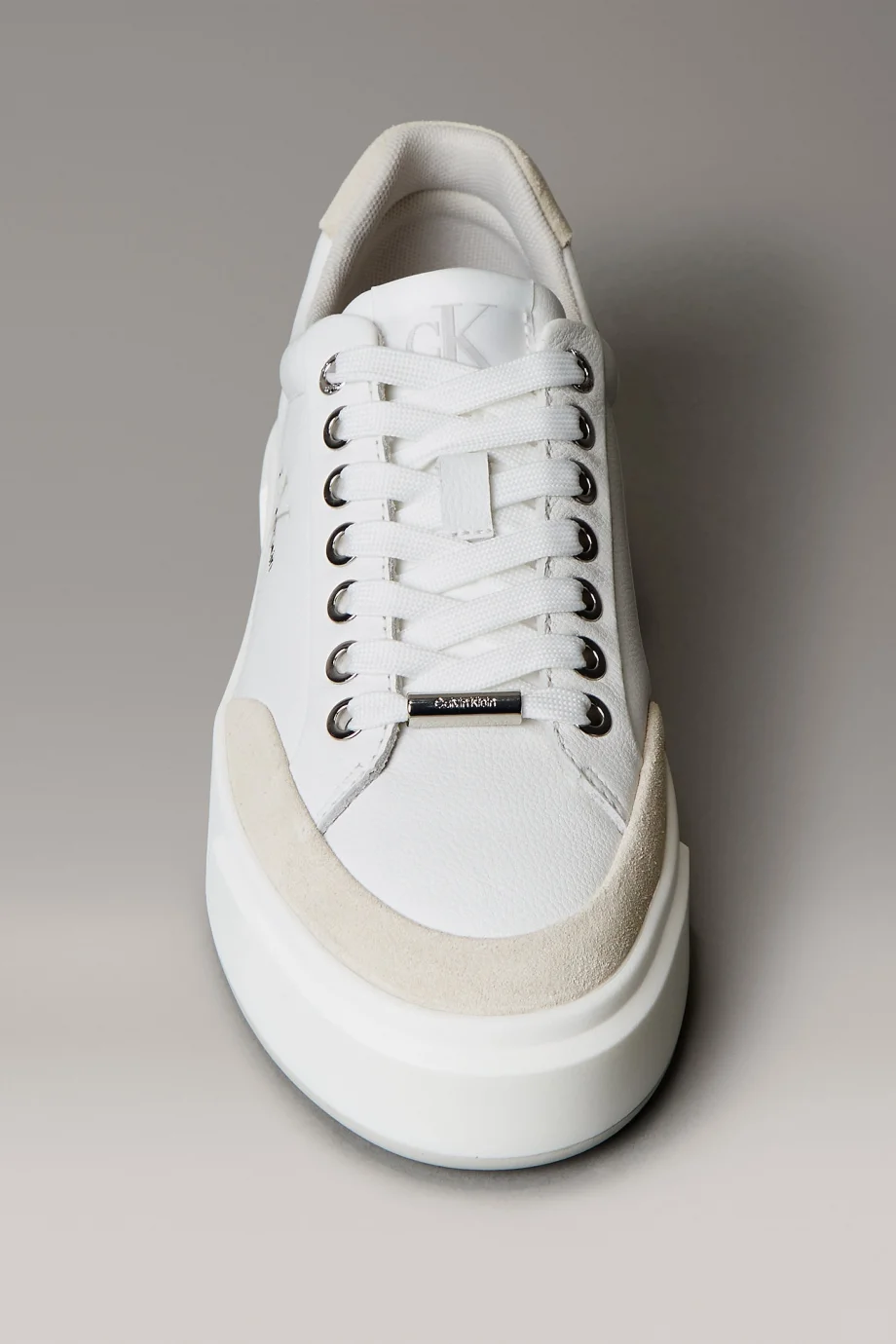 Calvin Klein Basket Cupsole Bağcıklı Deri Karışımlı Kadın Beyaz Sneaker YW0YW02023-0K7