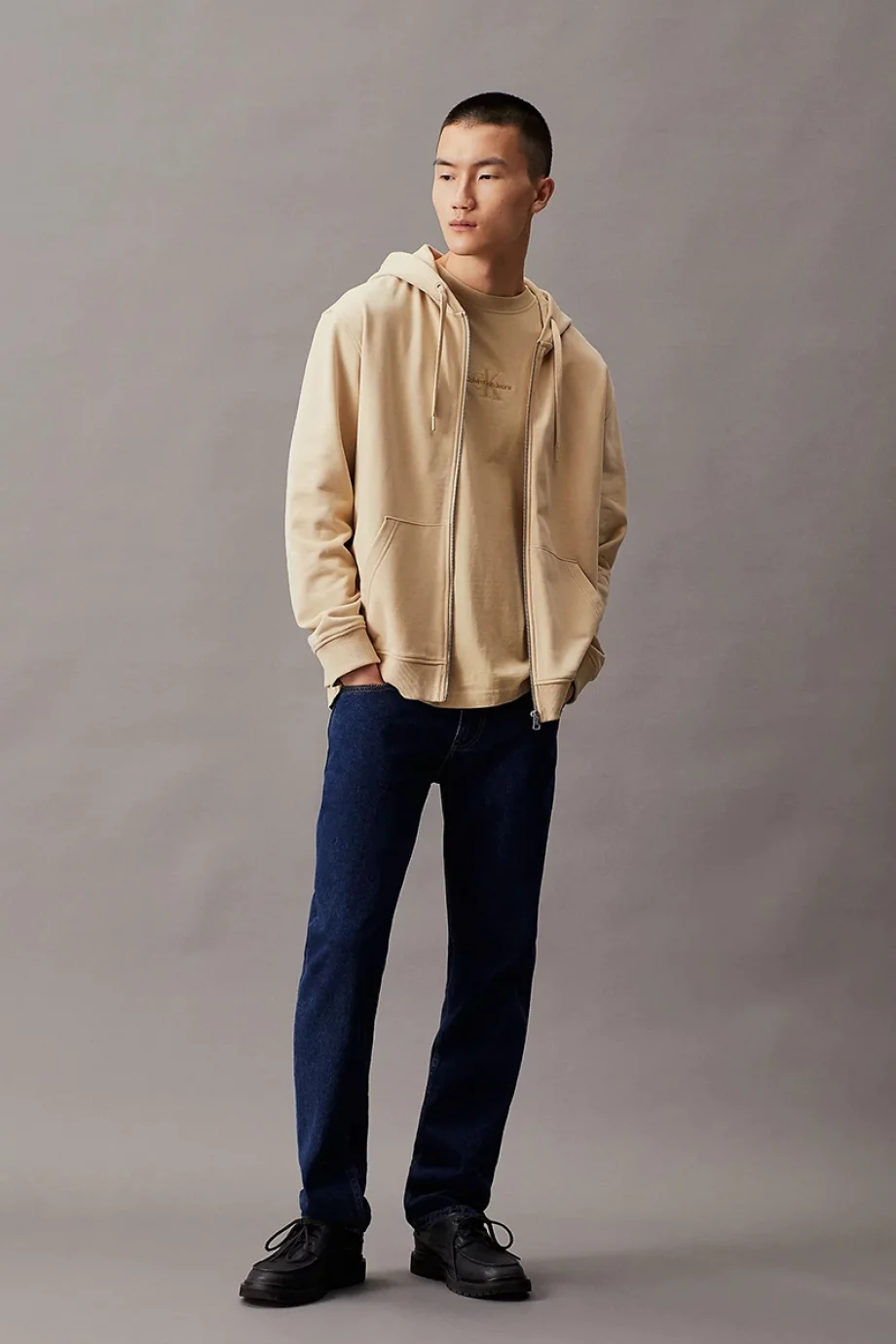 Calvin Klein BADGE ZIP THROUGH HOODIE Erkek Haki Ceket J30J325627-RAE