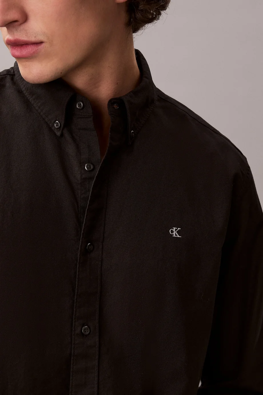 Calvin Klein Erkek Uzun Kollu Klasik Düz Oxford Siyah Gömlek LV140EM125-UB1