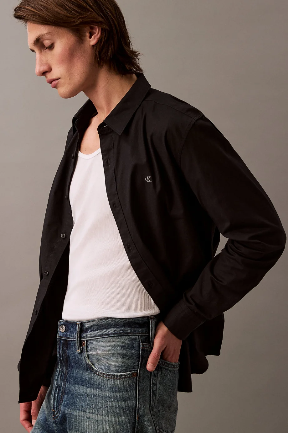 Calvin Klein Erkek Uzun Kollu Klasik Düz Oxford Siyah Gömlek LV140EM125-UB1