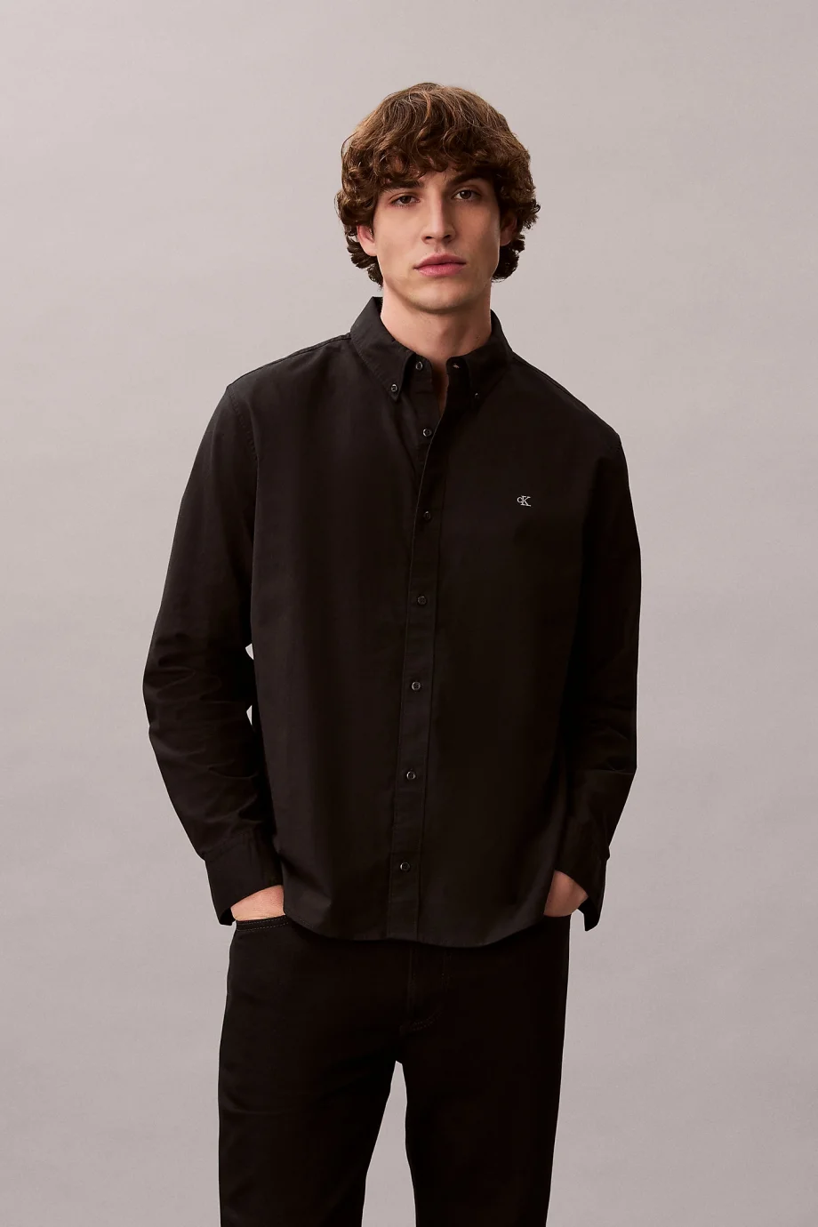 Calvin Klein Erkek Uzun Kollu Klasik Düz Oxford Siyah Gömlek LV140EM125-UB1