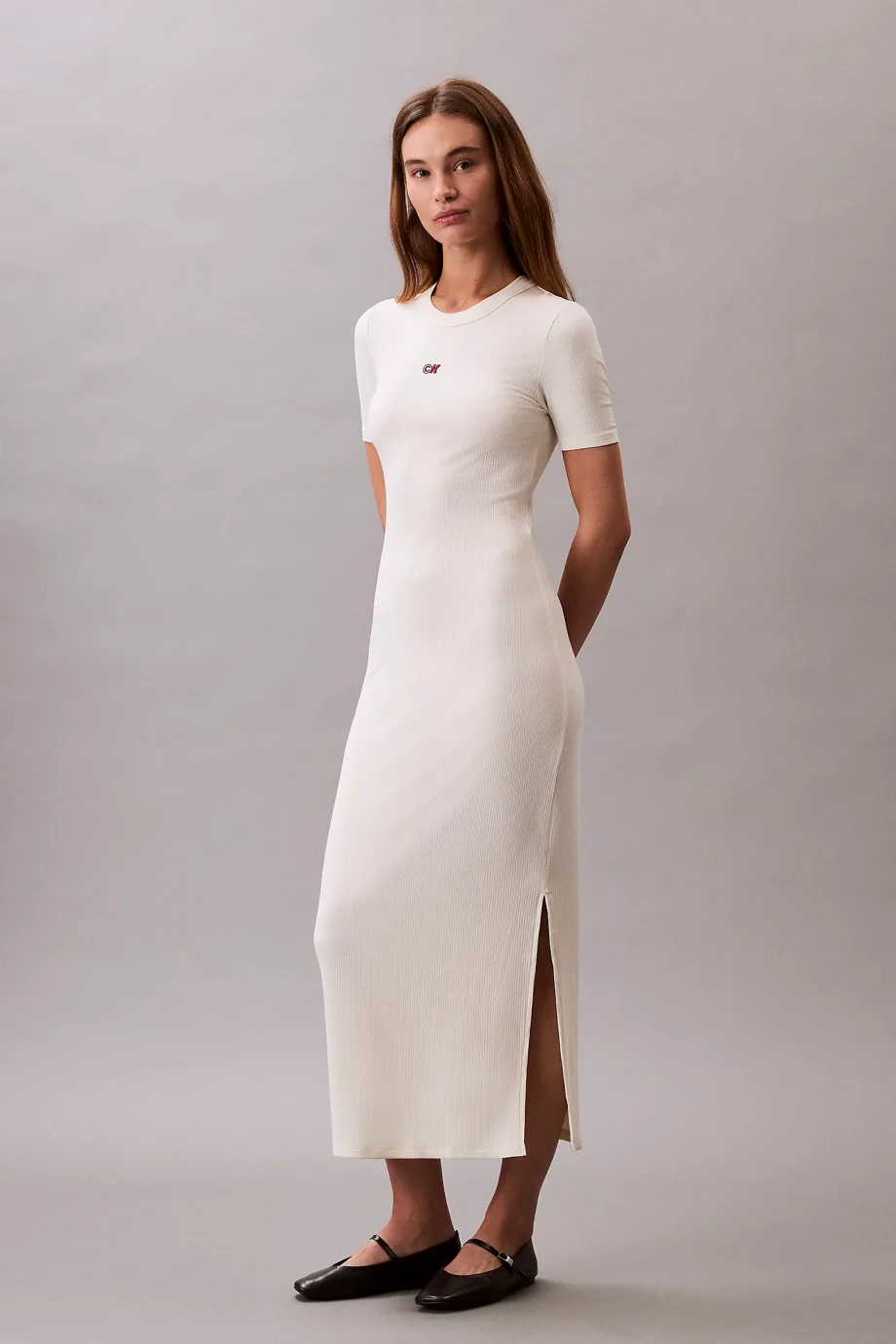 Calvin Klein A - MODAL RIB SS DRESS Kadın Beyaz Elbise LV044C902G-PBA