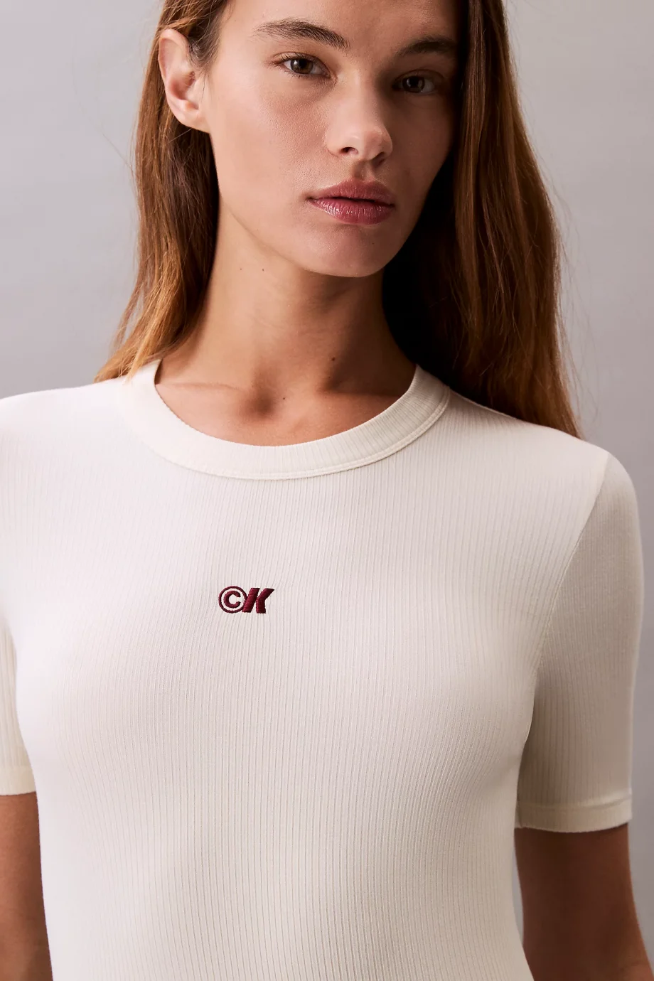 Calvin Klein A - MODAL RIB SS DRESS Kadın Beyaz Elbise LV044C902G-PBA