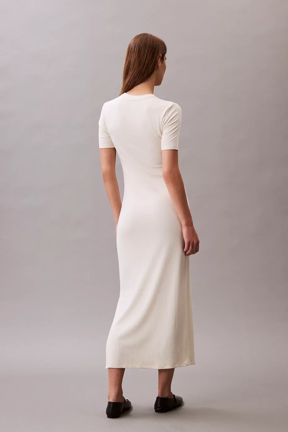 Calvin Klein A - MODAL RIB SS DRESS Kadın Beyaz Elbise LV044C902G-PBA