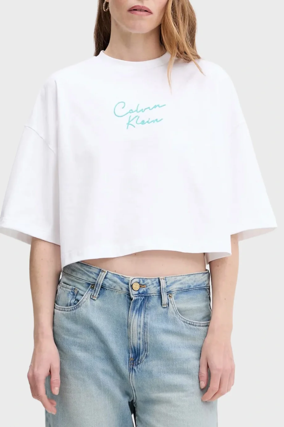 Calvin Klein D1 Collection Kadın Beyaz Crop T-shirt LV047C202G-YAA