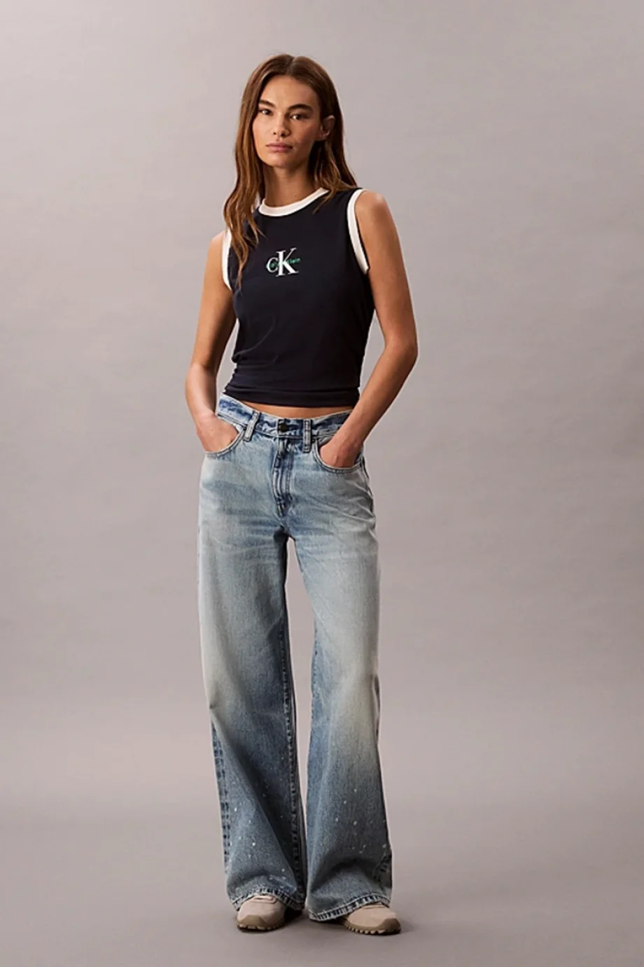 Calvin Klein Kadın CK Logolu Kolsuz Mavi  Atlet  LV047C852G-CEF