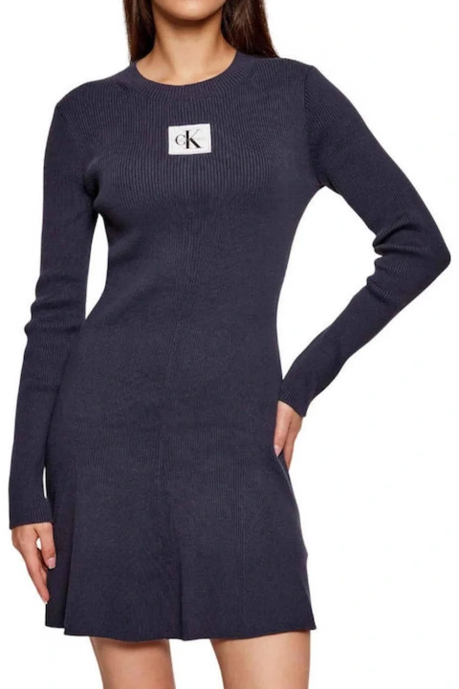 Calvin Klein Kadın Uzun Kollu Kloş Mini Mavi Elbise LV047D307G-VEK